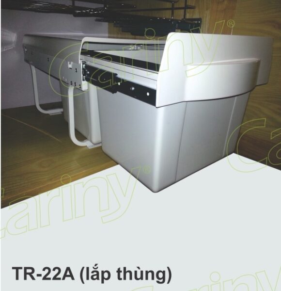 Cariny – Thùng rác nhựa màu trắng , 2 ngăn, mỗi ngăn 14L, lắp thùng, ray bi 3 tầng có giảm chấn VARIO TR-22A