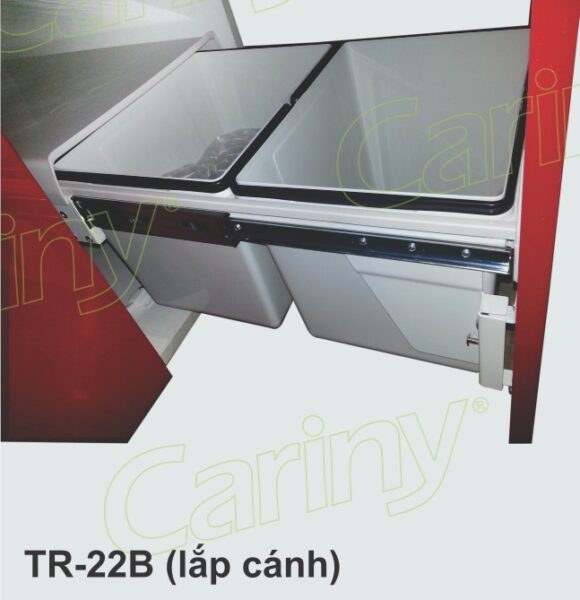 Cariny – Thùng rác nhựa màu trắng, 2 ngăn, mỗi ngăn 14L, lắp cánh,ray bi 3 tầng có giảm chấn VARIO TR-22B
