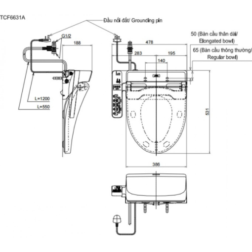 Nắp rửa điện tử TOTO WASHLET TCF6631A – 220V - 3