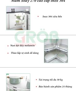 MÂM XOAY 270 INOX SUS304 NAN DẸT ĐÁY MELAMIN Grob - 26 MÂM XOAY 270 INOX SUS304 NAN DẸT ĐÁY MELAMIN Grob - 25