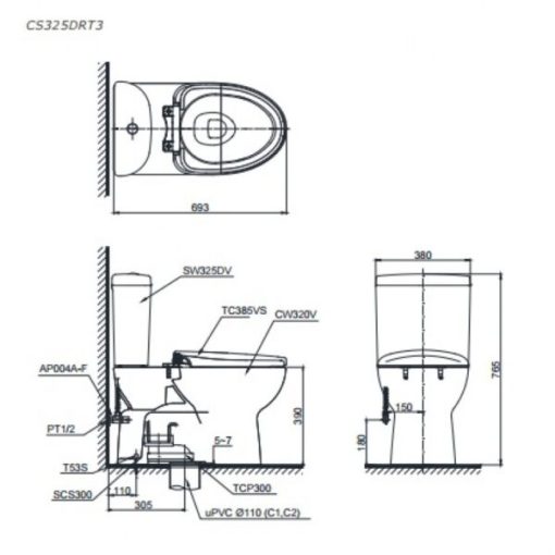 Bồn cầu 2 khối TOTO CS325DRT3 - 3