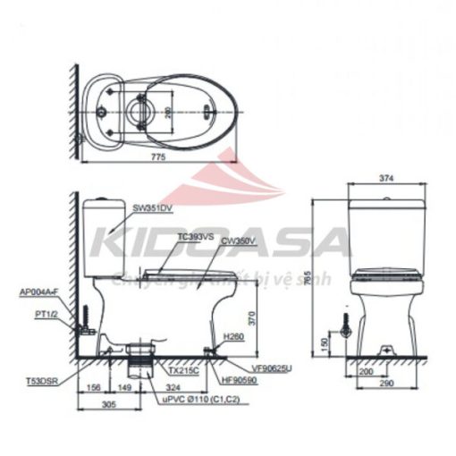 Bồn cầu 2 khối TOTO CS351DT3 - 3