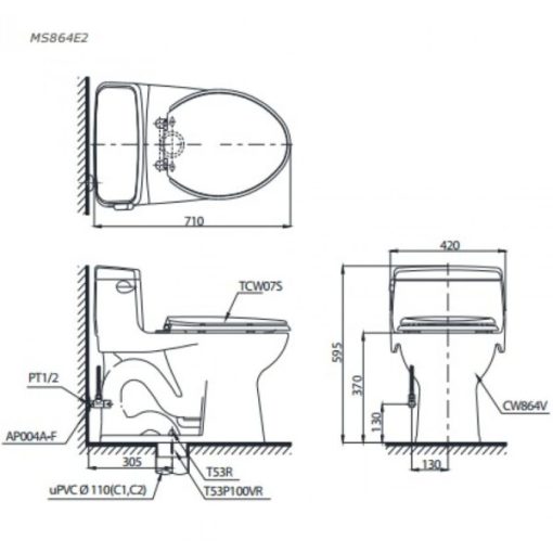 Bồn cầu 1 khối TOTO MS864T2 - 3