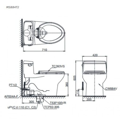 Bồn cầu 1 khối TOTO MS884T2 - 3