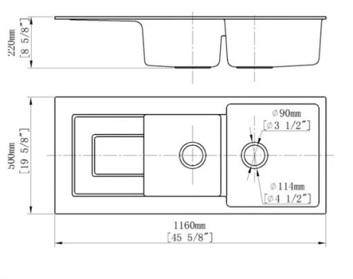 Chậu Rửa Chén Đá Nhân Tạo 2 Hộc Có Cánh CREAVE G-T11650K - 7