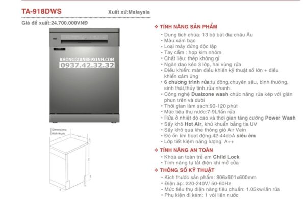 Máy rửa bát Lorca TA-918DWB - 20