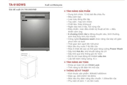 Máy rửa bát Lorca TA-918 - 1