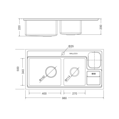 CHẬU RỬA CHÉN MALLOCA MS-8804 N