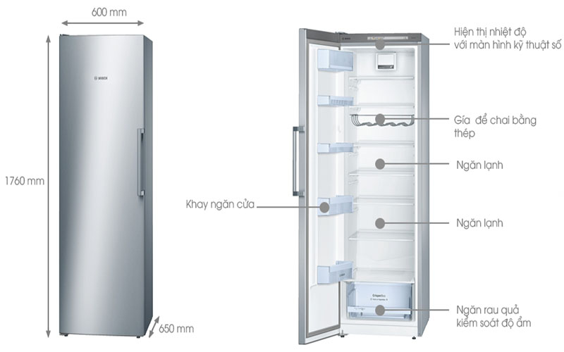 Tủ lạnh 1 cánh màu inox Bosch KSV36VI30 - 2