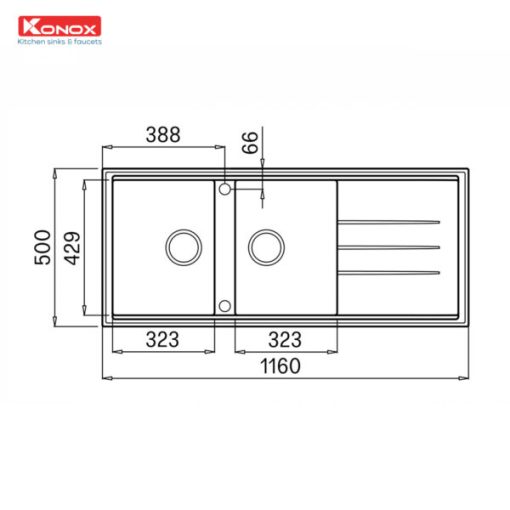 CHẬU RỬA CHÉN KONOX GRANITE SINK PHOENIX 1160 GREY - 11