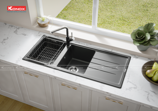 CHẬU RỬA CHÉN KONOX GRANITE SINK PHOENIX 1160 BLACK - 7