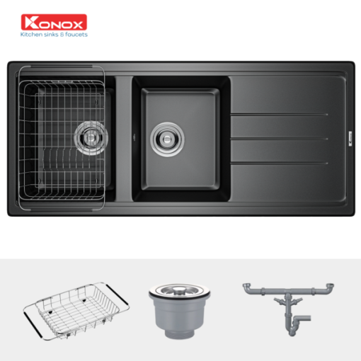 CHẬU RỬA CHÉN KONOX GRANITE SINK PHOENIX 1160 BLACK - 3