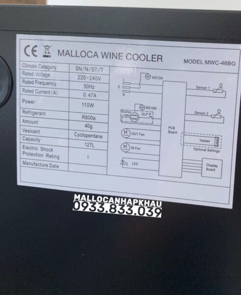 Tủ rượu độc lập hoặc âm tủ Malloca MWC-46BG - 12