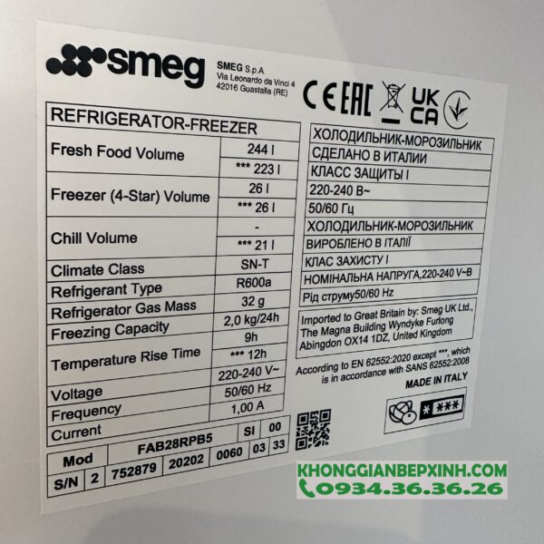 TỦ LẠNH SMEG FAB28RPB5 535.14.618 - 64