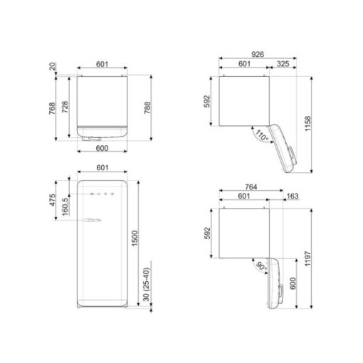 TỦ LẠNH SMEG, CỬA ĐƠN, ĐỘC LẬP, CỬA MỞ PHẢI, MÀU KEM, 50’S STYLE FAB28RCR3 536.14.236 - 9
