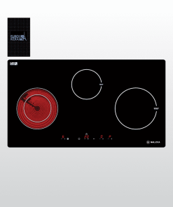 Bếp điện từ 3 vùng nấu Malloca MH 03IRB SB / Bếp 2 từ 1 điện, kính Eurokera chấm bi