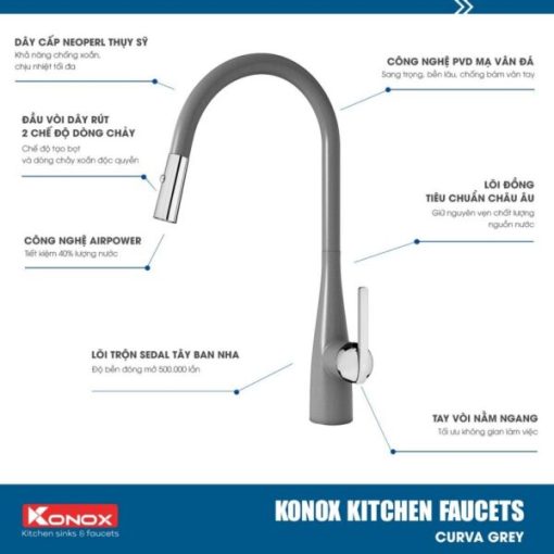 VÒI RỬA BÁT KONOX CURVA GREY - 4
