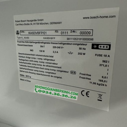 TỦ LẠNH SIDE BYSIDE BOSCH KAI93VBFP SERIES 6 – DUNG TÍCH 562L - 27