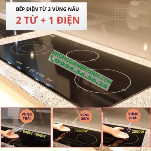 Bếp điện từ 3 vùng nấu Malloca MH-03IRB LB / 2 Vùng từ 1 vùng điện, kính Eurokera - 7