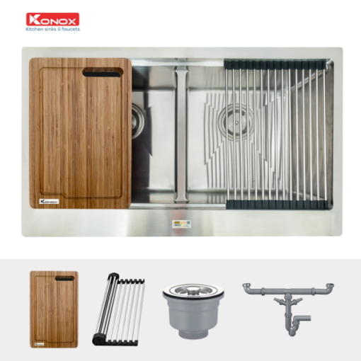 Apron sink KN8750DASiphon, thớt gỗ, roll mat KONOX - 5