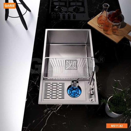 Chậu rửa 1 hố lớn sâu kèm máy rửa ly Garis MS11.82 - 11