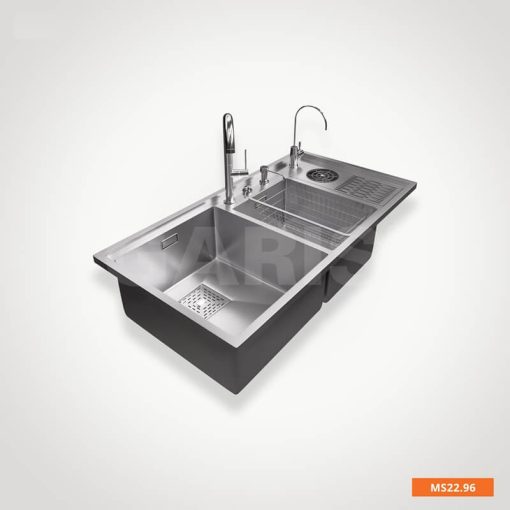 Chậu rửa inox 2 hố lệch tích hợp máy rửa ly Garis MS22.96 - 5