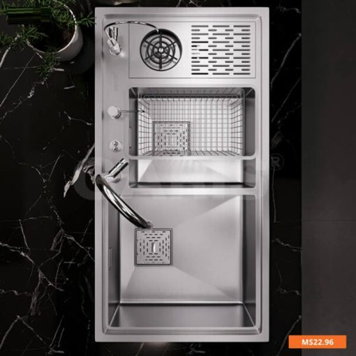 Chậu rửa inox 2 hố lệch tích hợp máy rửa ly Garis MS22.96 - 13
