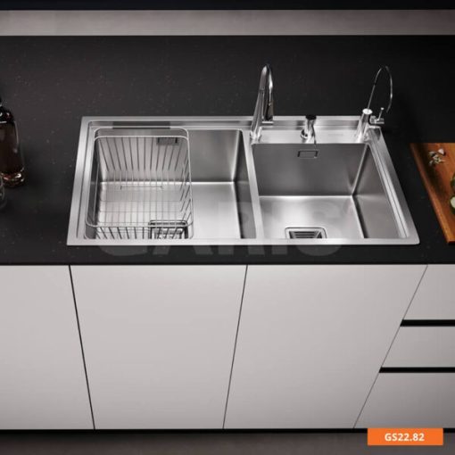 Chậu rửa chén bát 2 hố lệch sâu lòng vuông Garis GS22.82 - 1