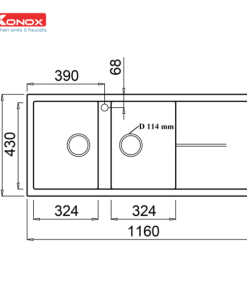 Granite sink Livello 1160 GreySiphon, giá úp bát inox KONOX - 15
