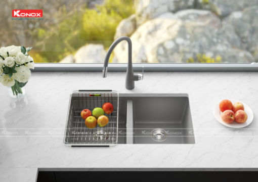 CHẬU RỬA BÁT KONOX GRANITE SINK VELOCI 760D–GREY - 11