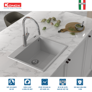 Chậu rửa bát Konox Granite Sink Ruvita 680 White Silver - 11