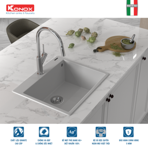 Chậu rửa bát Konox Granite Sink Ruvita 680 White Silver - 5
