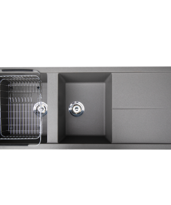 Granite sink Livello 1160 GreySiphon, giá úp bát inox KONOX