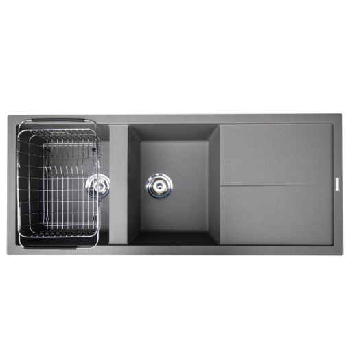 Granite sink Livello 1160 GreySiphon, giá úp bát inox KONOX - 1