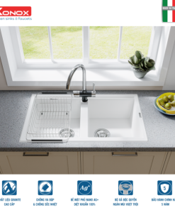 Granite sink Phoenix 860 White SilverSiphon, giá úp bát inox KONOX - 70 Granite sink Phoenix 860 White SilverSiphon, giá úp bát inox KONOX - 69
