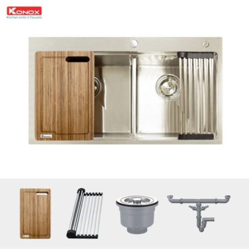 Topmount sink KN8250TDSiphon, thớt gỗ, roll mat KONOX - 5