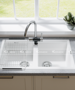 Granite sink Phoenix 860 White SilverSiphon, giá úp bát inox KONOX - 72 Granite sink Phoenix 860 White SilverSiphon, giá úp bát inox KONOX - 71