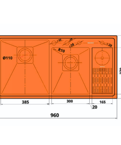 Chậu rửa inox 2 hố lệch tích hợp máy rửa ly Garis MS22.96 - 15