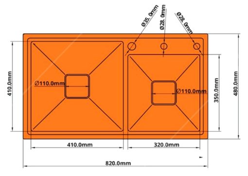 Chậu rửa chén bát 2 hố lệch sâu lòng vuông Garis GS22.82 - 3