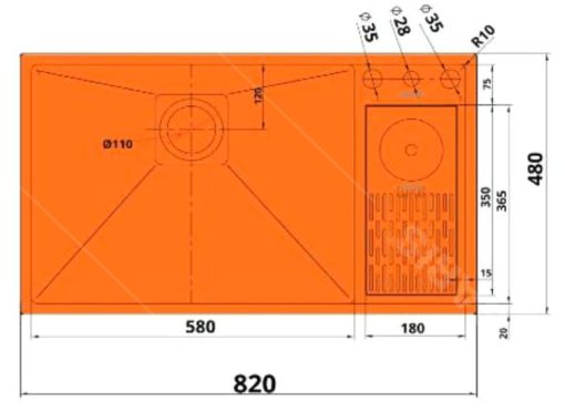 Chậu rửa 1 hố lớn sâu kèm máy rửa ly Garis MS11.82 - 3