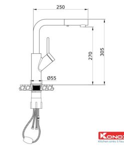 VÒI RỬA BÁT RÚT DÂY KONOX ARTAN NICKEL - 13 VÒI RỬA BÁT RÚT DÂY KONOX ARTAN NICKEL - 12