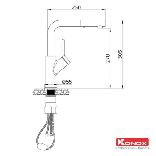 VÒI RỬA BÁT RÚT DÂY KONOX ARTAN BLACK - 3