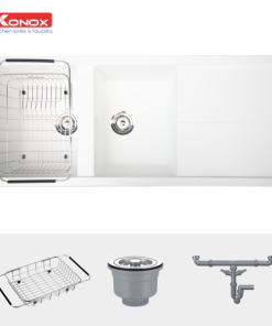 Granite sink Livello 1160 White SilverSiphon, giá úp bát inox KONOX - 9