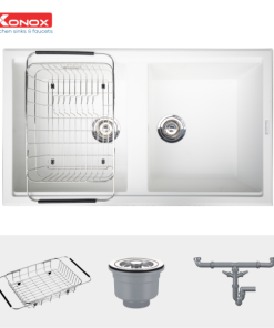 Granite sink Phoenix 860 White SilverSiphon, giá úp bát inox KONOX - 68 Granite sink Phoenix 860 White SilverSiphon, giá úp bát inox KONOX - 67