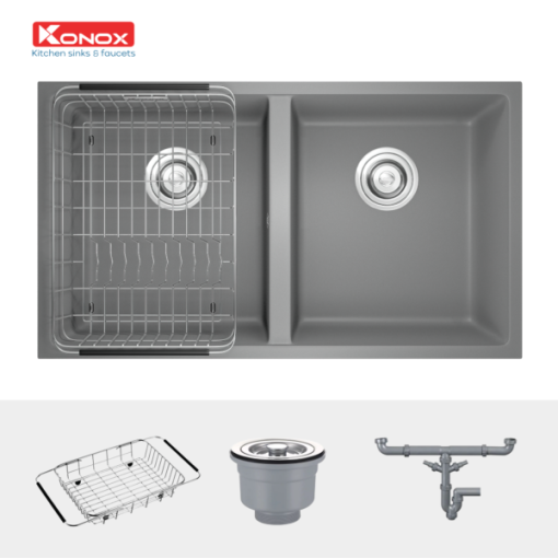 CHẬU RỬA BÁT KONOX GRANITE SINK VELOCI 760D–GREY - 5