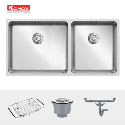 CHẬU RỬA CHÉN BÁT KONOX KN8144DU Siphon, giá úp bát inox - 5