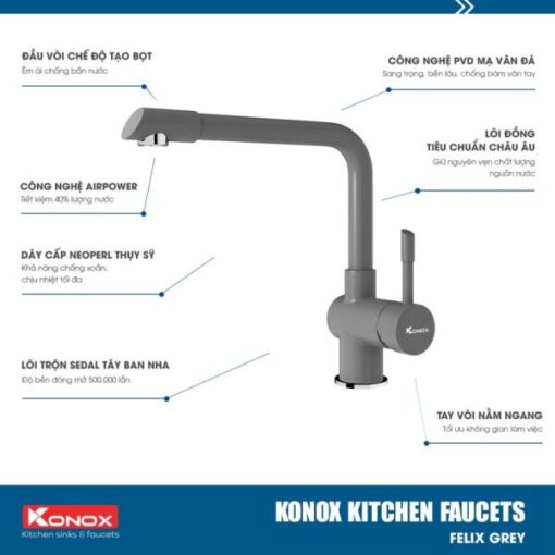 Vòi rửa bát KONOX Felix Grey - 6