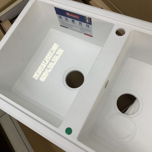 Granite sink Phoenix 860 White SilverSiphon, giá úp bát inox KONOX - 47