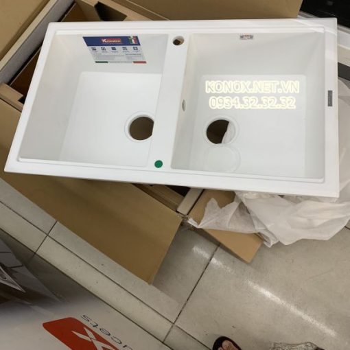 Granite sink Phoenix 860 White SilverSiphon, giá úp bát inox KONOX - 57