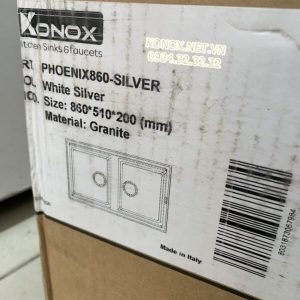 Granite sink Phoenix 860 White SilverSiphon, giá úp bát inox KONOX - 125